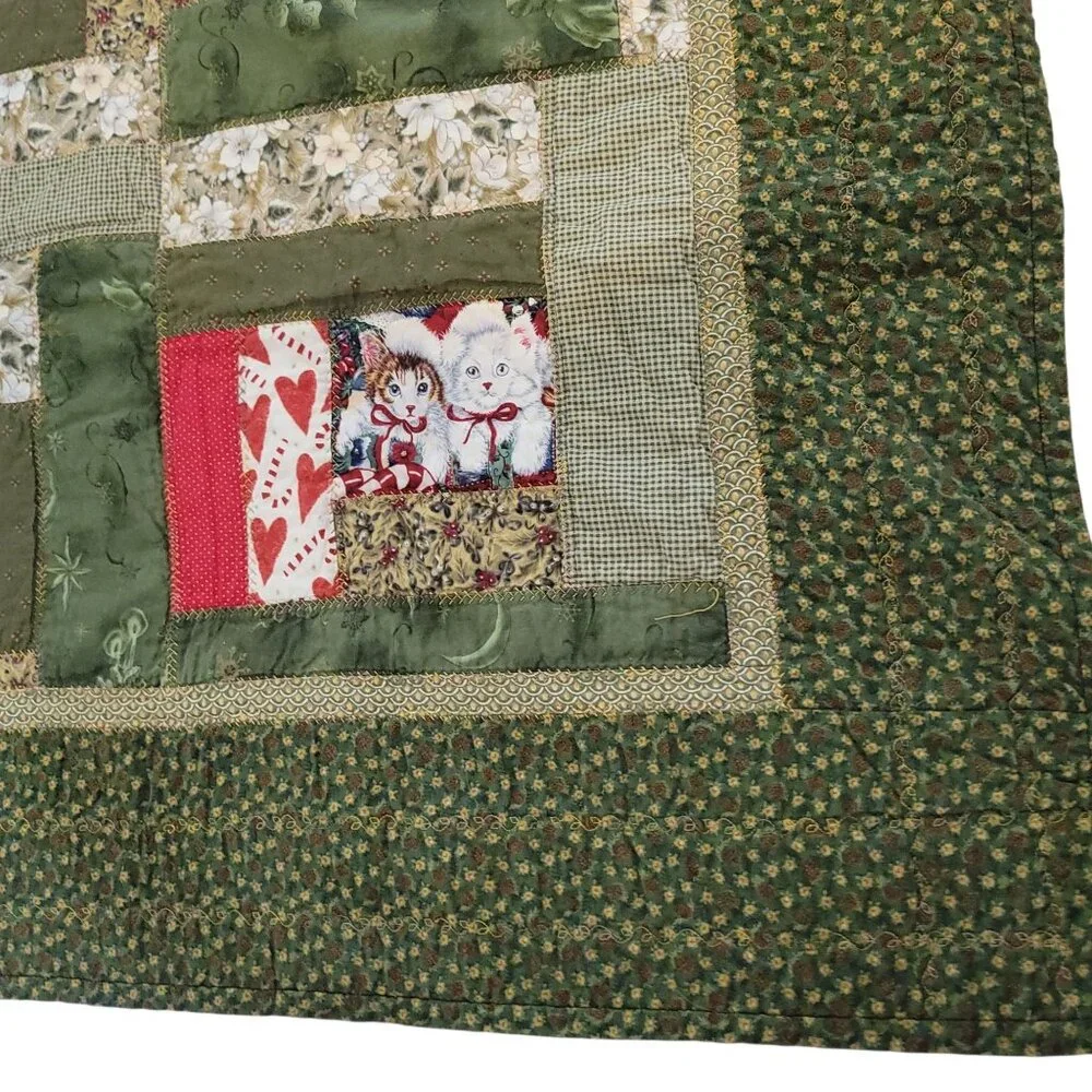 Handmade Christmas Kittens Patchwork Quilt Throw Lap 33